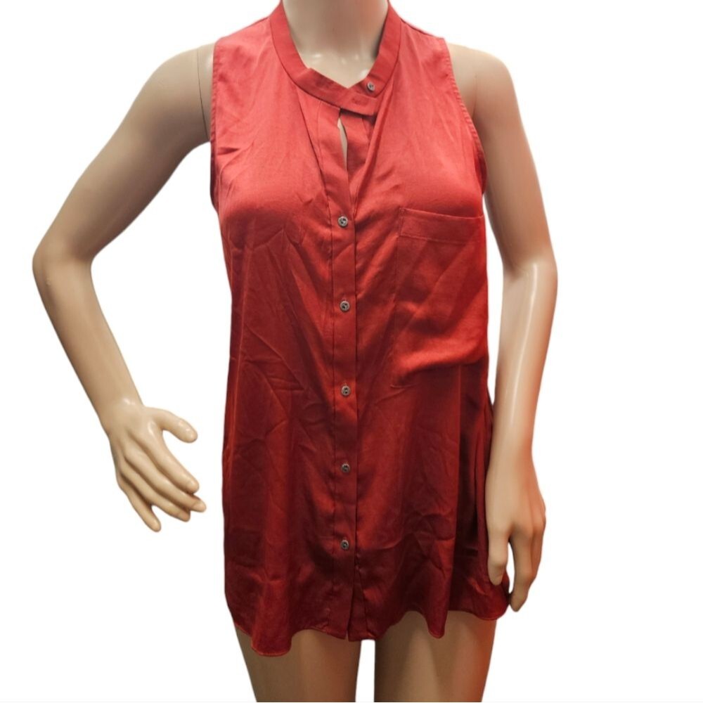 Helmut Lang Sleeveless Button Front Top In Dark C… - image 1